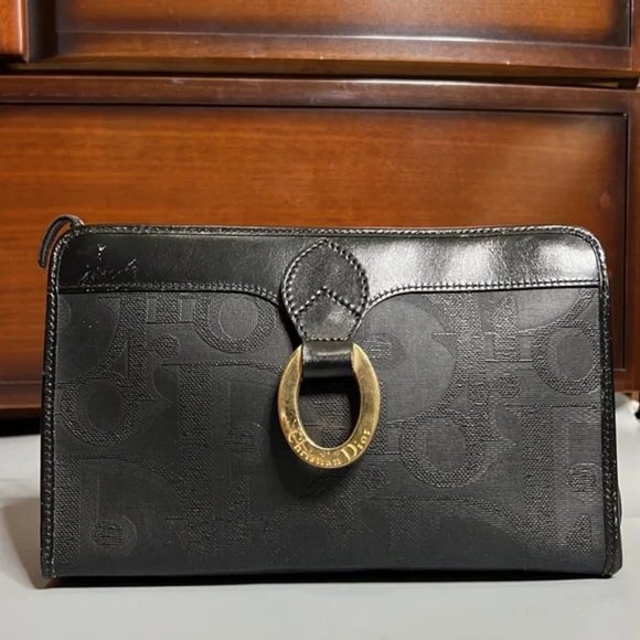CHRISTIAN DIOR VINTAGE BLACK MONOGRAM CANVAS CLUTCH - Picture 13 of 16